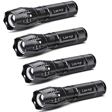 LETMY LED Tactical Flashlight S2000 4 Pack High Lumens Zoomable 5 Modes Waterproof Handheld LED Flashlight Best Camping Outdoor Emergency Everyday Flashlights