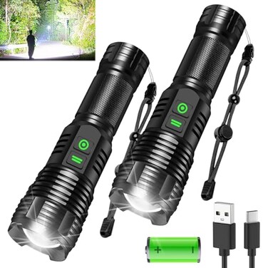Northlet 2Pack Rechargeable Flashlights 100000 High Lumens Super Bright Led Tactical Flashlight with 5 Modes High Power Waterproof Dual ButtonDual interfaceFlashlight for Emergency Outdoor Camping