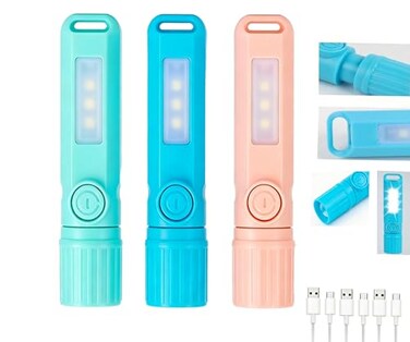 Hilngav 3 Pack Rechargeable Flashlights USB C Mini LED Flashlights Camping Lantern Combo Flashlight Ultralight Zoomable Flashlight for Gift Camping Hiking Night Reading Halloween Gifts Stocking Stuffe