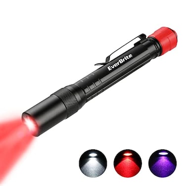 EverBrite Red Light Flashlight with 395nm Blacklight UVWhite Light MultiFunction LED Pocket Pen Light AAA Batteries Included for Night Vision Pet Stain Detection Camping