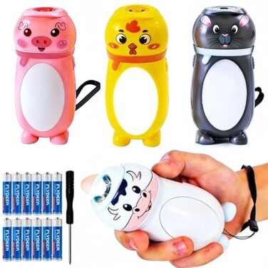 Hilngav 4 Pack Small Mini LED Flashlights for Kids Toddlers Cute Small Animal Flashlight 2 in 1 Flashlight Camping Lantern Flashlights Christmas Gift Stocking Stuffers for Girls Boys Party Favors