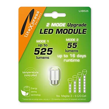 LiteXpress LXB525 2 Mode LED Upgrade Module 525 or 55 Lumen for 36 CD Cell Maglite Torches