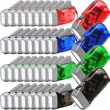 Treela 36 Pcs Hand Crank Flashlights Operation Christmas Bulk Items Squeeze Flashlight No Battery Required Torchlight 3 Powered Charging for EmergencyGreen Gray Blue Red