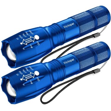 Victoper LED Flashlight 2 Pack Blue Bright Tactical Torch High Lumens 5 Modes Waterproof Zoomable Flash Light for Outdoor Birthday Gifts for Men Dorm Room Hiking Camping Essentials Gear for Guys