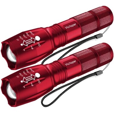 Victoper LED Flashlight 2 Pack Red Bright Tactical Torch High Lumens 5 Modes Waterproof Zoomable Flash Light for Outdoor Birthday Gifts for Men Dorm Room Hiking Camping Essentials Gear for Guys