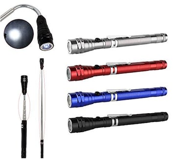 WIROJ BlueSunshine Portable 3 x LED Telescopic Flexible Extensible Led Flashlights Torch Magnetic Head Pick Up Tool Flash Light Lamp Max Length 22 Inch 4 x LR44 Batteries Included Silver