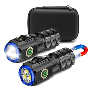 XTAUTO 2Pack Portable LED Mini Flashlight Rechargeable EDC Small Pocket Flashlight 6 Lighting Modes wMagnet Clip Waterproof for Camping Hiking Night Walking Running Outdoor Emergency