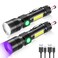 iToncs Rechargeable Flashlights 3 in 1 Super Bright Black Light Flashlights 1200 Lumens 7 Modes Zoomable IPX6 Waterproof Flash Light Recharchable for Camping Emergency Pet Clothing Detection 2 Pack