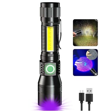 AdamStar UV Flashlight Black Light 3in1 Magnetic Flashlight Rechargeable High Lumen Tactical LED Flashlight 7 Modes Waterproof UV Light for Camping Emergencies Pet Urine Detection