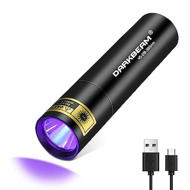 DARKBEAM Flashlight UV Black Light 395 NM Mini but Powerful USB C LED Rechargeable Woods Lamp Ultraviolet Flashlights for Pet Dog Urine Stains DetectionResin CuringFluorescent Agent