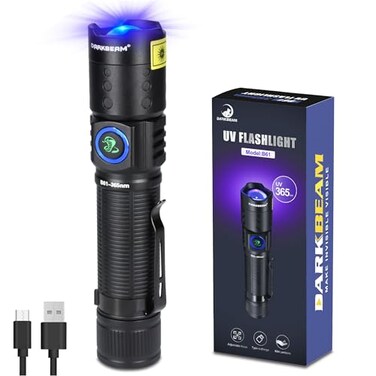 DARKBEAM UV 365nm Flashlight Black Light LED Ultraviolet Flashlights Powerful Rechargeable USB C Woods Lamp Focusable Water Resistant Pet Urine AC Leak Detection for Curing Resin