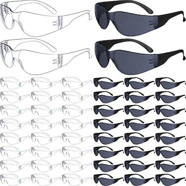 Yunsailing 48 Pack Safety Glasses Bulk Clear Safety Goggles Black Tinted Eye Protection Glasses Anti Dust Impact Scratch Resistant Protective Eyewear for Men Women Work Lab Construction Carpentry Shoo