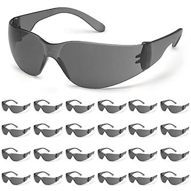 ATERET 24 Pairs Safety Glasses Scratch and Impact Resistant Polycarbonate ANSI Z871 Lens Protective Eyewear for Lab Industrial Carpentry Shooting Grey