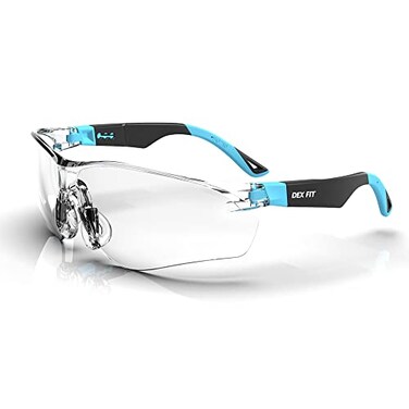 DEX FIT Safety Glasses SG210 AntiFog Scratch Resistant Z871 Eye Protection Adjustable Temples NonSlip Grip UV385 Blocking Clear Lens for Construction Lab Medical Black Blue 1 PC