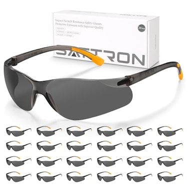 SATTRON Tinted Safety Glasses Bulk 24 Pack UV Protective Safety Sunglasses for Men Women ANSI Z871 Scratch Impact Resistant Eye Protection Ideal for Construction Shooting Lab