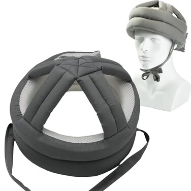 Zuaklpton Elderly Protective Helmet Thick Soft Special Needs Safety Helmet Adjustable Breathable Seniors Fall Prevention Head Protection Cap for Older Surgery Recovery Head Injury Shock Gray Mesh Inne