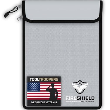 TOOLTROOPERS FIRESHIELD PRO Upgraded 2000F Fireproof Document Bag w Dual Pockets Fire Waterproof Money Pouch for Cash Safe Storage for Family Photos Jewelry Passport Important Documents 15 x 11
