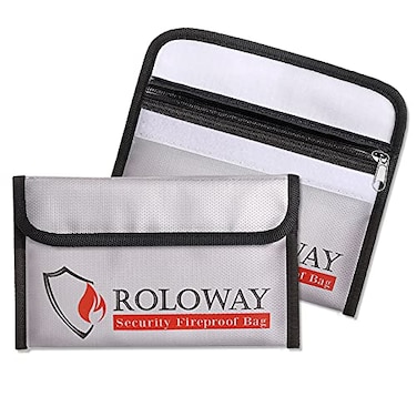 ROLOWAY Small Fireproof Bag 5 x 8 inches Nonitchy Fireproof Money Bag for Cash Valuables Passport Currency Keys 2Pack Silver