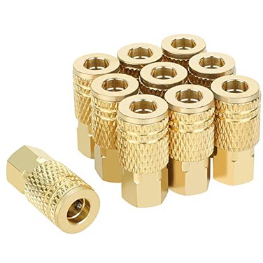 JOROY Air Compressor Hose Fittings 14 Inch Flow Size 14 Inch NPT Female Threads Size Brass Material 10 Pieces Air Coupler Set