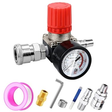 Preciva Air Compressor Pressure Regulator with Dial Gauge 0175 PSI Air Gauge for Air Compressor and Air Tools Four Way Valve