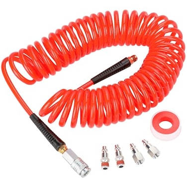 Hromee 14 in x 30 ft Polyurethane Recoil Air Compressor Hose with Bend Restrictors Compressor Hose with 14 Industrial Universal Quick Coupler and 4PCS IM Plug Kit Red