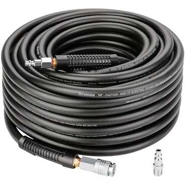 Hromee Air Compressor Hose 38 Inch x 100 Feet Hybrid Hose with Fittings 14 Industrial Universal Quick Coupler and 2PCS IM Plug Kit Black