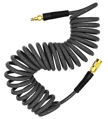 YOTOO Polyurethane Recoil Air Hose 38 Inner Diameter by 25 Long with Bend Restrictor Repairable 14 Industrial Quick Coupler and Plug Gray