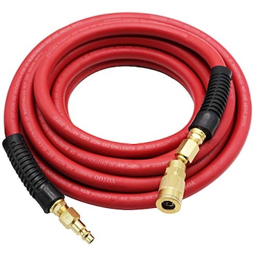 YOTOO Heavy Duty Rubber Air Hose 38Inch by 25Feet 300 PSI with 14 Industrial Swivel Solid Brass Quick Coupler Plug and Bend Restrictors Red