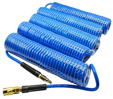 YOTOO 5 Pack Polyurethane Recoil Air Hose Air Compressor Hose 14 Inner Diameter by 25 Long with Bend Restrictor 14 Industrial Quick Coupler and Plug Blue