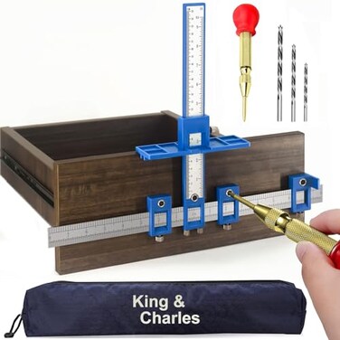 King&Charles KingCharles Cabinet Hardware Jig Cabinet Handle Jig Automatic Hole Punch Point Drill Bits Use for Handles Knobs Pulls on DrawersDoors Wood Drilling Dowelling Guide Set