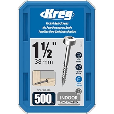 Kreg Zinc PocketHole Screws SPSF150500 112Inch Fine Thread Pan Head Indoor 500 Count