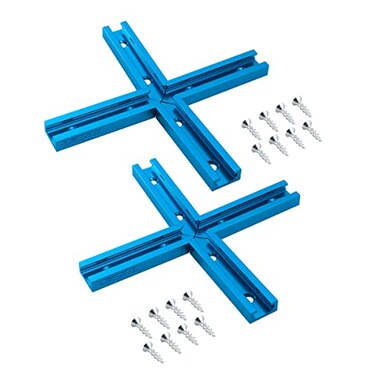 POWERTEC 71704 3 TTrack Intersection Kit with Predrilled Mounting Holes Wood Screws 2 Sets For Universal T track Aluminum T Track Accessories for Woodworking Jigs and Fixtures
