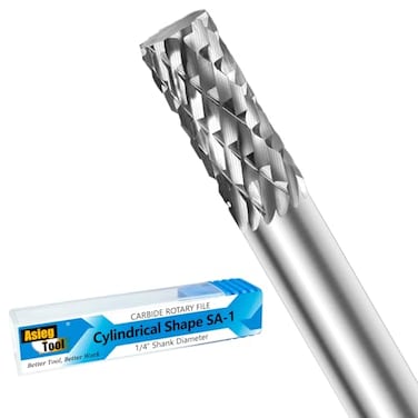 Asieg Tool SA1 Solid Tungsten Carbide Burr Rotary File Cylindrical Shape Double Cut for Die Grinder Drill Bits 14 Inch Diameter of Shank and Cutter 58 Inch Cutter Length