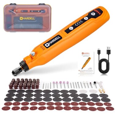 HARDELL Mini Cordless Rotary Tool 5Speed and USB Charging with storage case MultiPurpose 37V Power Rotary Tool for Sanding Polishing Drilling Etching Engraving DIY Crafts