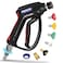 MEKOH Short Pressure Washer Gun with Swivel 5000 PSI High Power Washer Spray Gun 10 GPM Foam Gun with 38 Quick Connect M2214mm for Extension Wand Hose Pressure Washer Handle with 5 Nozzle Tips