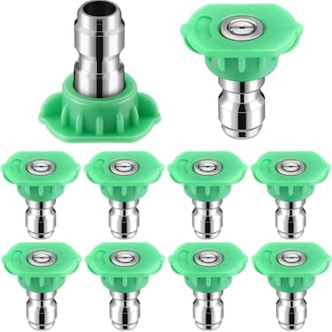 MorningRo 10 Pcs Pressure Washer Nozzle Tips 14 Inch Quick Connector 25 Gpm 4000 Psi Power Washer Spray Tips Set for Home Car Patio Driveway Green
