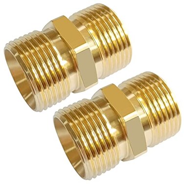 Uenede 2PCS Brass Pressure Washer Hose Extension Coupler M2214mm Male x M2214mm Male Thread 5000PSI Metric Hex Nipple Coupling Adapter Fitting