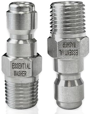 ESSENTIAL WASHER Essential Washer Stainless Steel Plug Male NPT Pressure Washer Quick Connect Fittings 5000 PSI Set Of 2