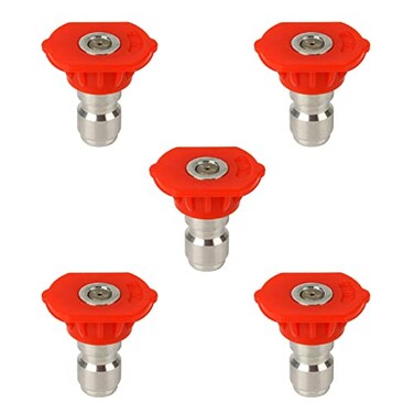 Larcele Pressure Washer Spray Nozzle Tip Set Replacement Sprayer Nozzle Tips for Pressure Washers Accessories14 Quick Connect 4500 PSI 5 Pack Red 0 Degree QXJPZ01