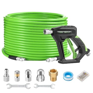 Tool Daily Sewer Jetter Kit for Pressure Washer 100 FT Short Power Washer Gun Drain Cleaner Hose 14 Inch NPT Corner Rotating and Button Nose Sewer Jetting Nozzle 3600 PSI