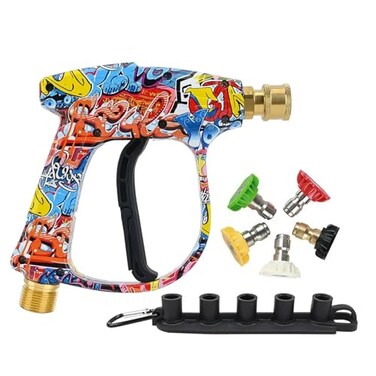 BEAR FORCE Bear Force High Pressure Washer Gun 3000 PSI Max Power Washer Short Gun M2214mm with 14 Inch Quick Plug 5 Tips Nozzle Compatible for Some of Greenworks Karcher Ryobi Homelite Pressure Washe