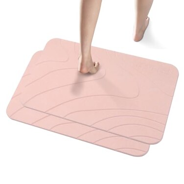 JUERLEN 2 Pack Diatomaceous Earth Shower Mat Stone Bath Mat Nonslip Super Absorbent FastDrying Hard Bath Mat for Bathroom Shower Floor 2362 x 1535 inch Pink
