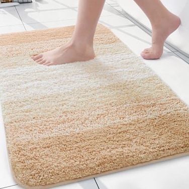 Arotive Microfiber Bathroom Rugs Shaggy Soft and Absorbent Bath Rug NonSlip Thick Plush Machine Washable Dry Bath Mats for Bathroom Tub and Shower 24x16 Beige Rectangular