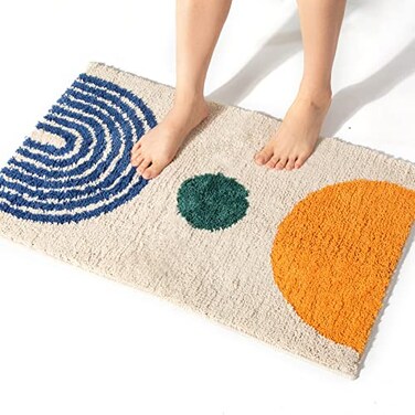 DBJOY Boho Bathroom Rugs NonSlip Abstract Bath Rugs Microfiber Cute Mat Black Washable for TubeWashbasinToilet BeigeMoon 16X24
