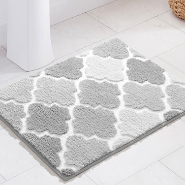 DEXDE Ultra Absorbent Gray Bath Mat NonSlip Checkered Shaggy Bathroom Rugs Machine Washable Soft Plush Carpet for Shower Tub 17x24 Inch