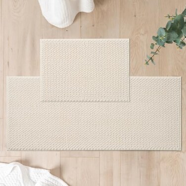 FRESHMINT Chenille Bathroom Rugs Sets 2 Piece 17x2420x47 NonSlip Bath Mats Set for Bathroom Absorbent Bath Rug Washable Set of 2 Shower Floor Mat Runner Cream
