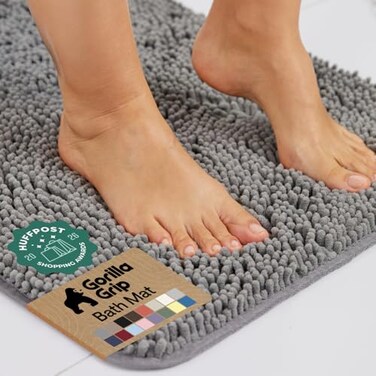 GORILLA GRIP Bath Rug Mat 36x24 Thick Soft Absorbent Chenille Quick Dry Microfiber Mats Rubber Backing Washable Shower Floor Rugs Bathmat Runner US Designed Bathroom Home Decor Accessories Grey