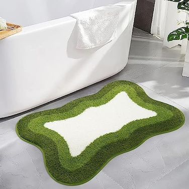 HAOCOO Bath Mats for Bathroom Non Slip 18x25 inch Green Gradient Irregular Shape Cute Bath Mat Microfiber Washable Absorbent Carpet Floor Mats for Bathroom Indoor Door Mat Sink Tub Shower