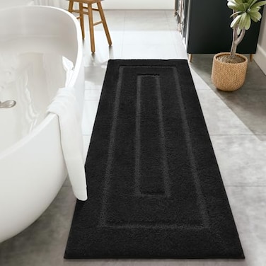 HOMORE Black Bathroom Rug 24x60 Inch Soft Absorbent Bathroom Runner Rug Washable Bath Runners Rugs Non Slip Long Bath Rug for Shower Tub