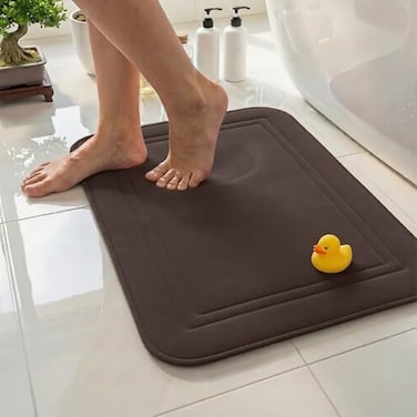 ITSOFT Memory Foam Bath Mat 24x16 Non Slip Machine Washable Quick Dry Absorbent Rugs Bath Mats for Bathroom Floor Tub Shower Bathroom Rug Chocolate Brown